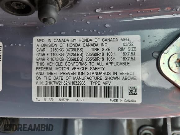 ✅ 2022 Honda CR-V EX-L • VIN: 2HKRW2H82NH632908 • Lot: 85694445. Wystawiony na Copart z przebiegiem 35 513 mil. Bezpłatny archiwum sprzedaży aukcyjnych z USA i szczegółowy raport historii pojazdu na DreamBid. Zdjęcie 14.