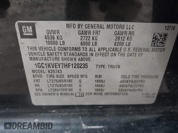 ✅ 2017 Chevrolet Silverado 2500HD LT • VIN: 1GC1KVEY7HF120235 • Lot: 43450105. Wystawiony na IAAI z przebiegiem 110 417 mil. Bezpłatny archiwum sprzedaży aukcyjnych z USA i szczegółowy raport historii pojazdu na DreamBid. Zdjęcie 9.