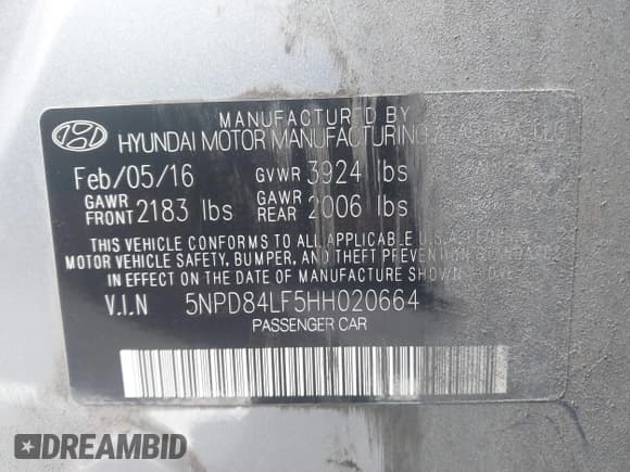 ✅ 2017 Hyundai Elantra SE • VIN: 5NPD84LF5HH020664 • Lot: 42936498. Listed on IAAI with 184,949 mi. Free auction sales archive from the USA and detailed vehicle history report at DreamBid. Image 9.