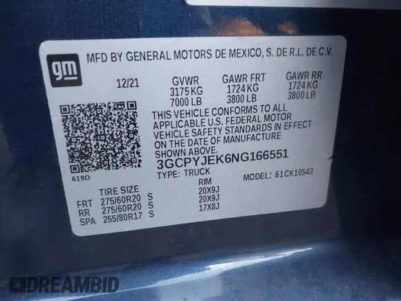 ✅ 2022 Chevrolet Silverado 1500 LT • VIN: 3GCPYJEK6NG166551 • Lot: 43838038. Listed on IAAI with 117,816 mi. Free auction sales archive from the USA and detailed vehicle history report at DreamBid. Image 9.