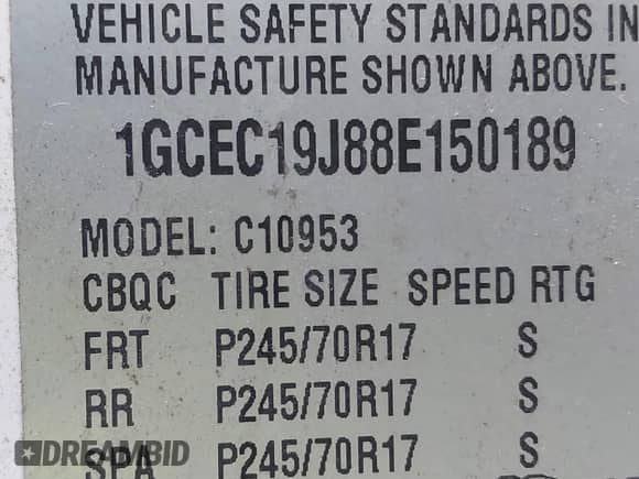 2008 Chevrolet Silverado 1500 Work Truck with VIN 1GCEC19J88E150189, listed as a IAAI auction lot 41481716 with 175,413 mi miles and . Bid and sale history available at DreamBid. Image 9.