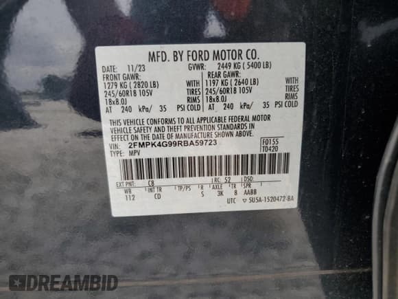 ✅ 2024 Ford Edge SE • VIN: 2FMPK4G99RBA59723 • Лот: 82562255. Опубликован ранее на Copart с пробегом Не указан. Бесплатный доступ к архиву аукционных продаж из США и подробный отчёт об истории автомобиля на DreamBid. Изображение 14.