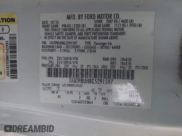 ✅ 2016 Ford Mustang EcoBoost Premium • VIN: 1FATP8UH8G5291597 • Lot: 43388116. Listed on IAAI with 169,406 mi. Free auction sales archive from the USA and detailed vehicle history report at DreamBid. Image 9.