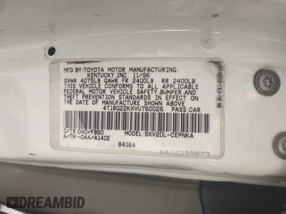 ✅ 1997 Toyota Camry LE • VIN: 4T1BG22KXVU760026 • Lot: 43838621. Listed on IAAI with 222,133 mi. Free auction sales archive from the USA and detailed vehicle history report at DreamBid. Image 9.