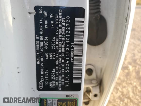 ✅ 2017 Kia Optima LX • VIN: 5XXGT4L3XHG122720 • Lot: 82432695. Wystawiony na Copart z przebiegiem 141 142 mil. Bezpłatny archiwum sprzedaży aukcyjnych z USA i szczegółowy raport historii pojazdu na DreamBid. Zdjęcie 12.