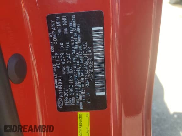 2021 Hyundai Veloster z VIN KMHT36AH6MU010702, wystawiony jako Copart lot #63672044 z przebiegiem 42 384 mil mil oraz Szkoda całkowita • Salvage title. Historia ofert i sprzedaży dostępna na DreamBid. Obrazek 13.