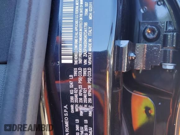 ✅ 2022 Alfa Romeo Stelvio Ti • VIN: ZASPAKBN5N7D41786 • Lot: 69989375. Wystawiony na Copart z przebiegiem Nie podano. Bezpłatny archiwum sprzedaży aukcyjnych z USA i szczegółowy raport historii pojazdu na DreamBid. Zdjęcie 12.