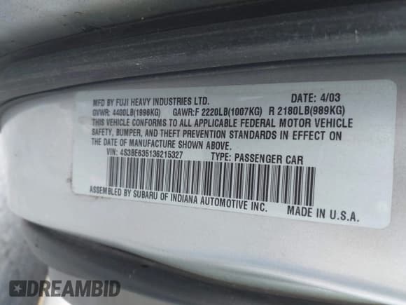 ✅ 2003 Subaru Legacy L • VIN: 4S3BE635136215327 • Лот: 43178570. Опубликован ранее на IAAI с пробегом 201 028 миль. Бесплатный доступ к архиву аукционных продаж из США и подробный отчёт об истории автомобиля на DreamBid. Изображение 9.