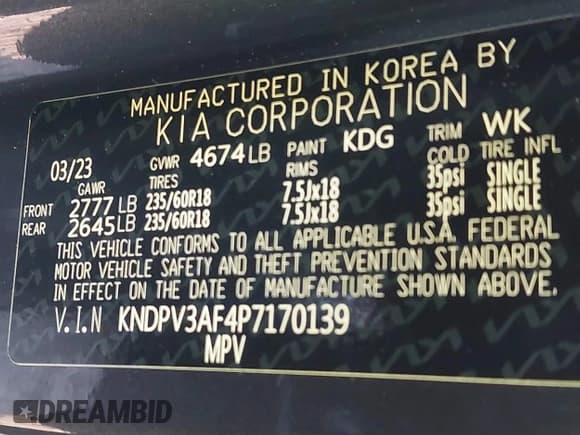 ✅ 2023 Kia Sportage EX • VIN: KNDPV3AF4P7170139 • Lot: 42993979. Listed on IAAI with 36,547 mi. Free auction sales archive from the USA and detailed vehicle history report at DreamBid. Image 9.