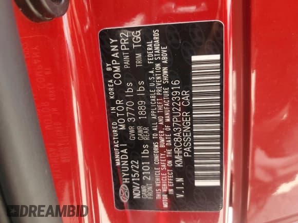 ✅ 2023 Hyundai Venue SEL • VIN: KMHRC8A37PU223916 • Lot: 58714565. Listed on Copart with 26,947 mi. Free auction sales archive from the USA and detailed vehicle history report at DreamBid. Image 13.