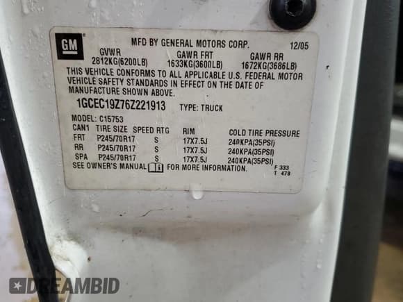 ✅ 2006 Chevrolet Silverado 1500 Work Truck • VIN: 1GCEC19Z76Z221913 • Лот: 54120195. Опубликован ранее на Copart с пробегом 197 295 миль. Бесплатный доступ к архиву аукционных продаж из США и подробный отчёт об истории автомобиля на DreamBid. Изображение 12.