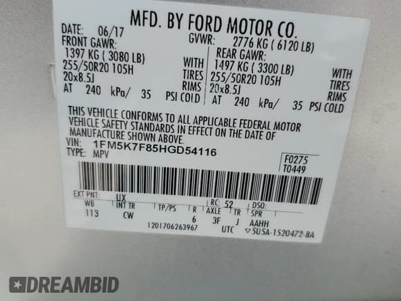 ✅ 2017 Ford Explorer Limited • VIN: 1FM5K7F85HGD54116 • Lot: 84592115. Listed on Copart with 171,162 mi. Free auction sales archive from the USA and detailed vehicle history report at DreamBid. Image 14.