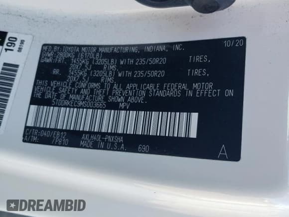 ✅ 2021 Toyota Sienna XSE • VIN: 5TDDRKEC9MS003665 • Lot: 70377565. Listed on Copart with 135,174 mi. Free auction sales archive from the USA and detailed vehicle history report at DreamBid. Image 13.