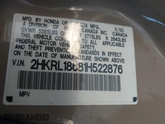 ✅ 2001 Honda Odyssey EX • VIN: 2HKRL18681H522876 • Lot: 43798571. Wystawiony na IAAI z przebiegiem 294 933 mil. Bezpłatny archiwum sprzedaży aukcyjnych z USA i szczegółowy raport historii pojazdu na DreamBid. Zdjęcie 9.