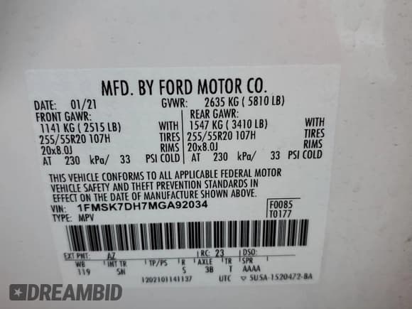 ✅ 2021 Ford Explorer XLT • VIN: 1FMSK7DH7MGA92034 • Lot: 55417595. Wystawiony na Copart z przebiegiem 53 021 mil. Bezpłatny archiwum sprzedaży aukcyjnych z USA i szczegółowy raport historii pojazdu na DreamBid. Zdjęcie 13.