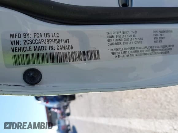 ✅ 2023 Chrysler 300 C • VIN: 2C3CCAPJ9PH501147 • Лот: 41827952. Опубликован ранее на IAAI с пробегом 9 774 миль. Бесплатный доступ к архиву аукционных продаж из США и подробный отчёт об истории автомобиля на DreamBid. Изображение 9.