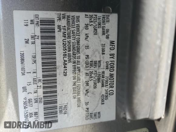 ✅ 2008 Ford Expedition Limited • VIN: 1FMFU20518LA84129 • Лот: 86430605. Опубликован ранее на Copart с пробегом 215 402 миль. Бесплатный доступ к архиву аукционных продаж из США и подробный отчёт об истории автомобиля на DreamBid. Изображение 13.