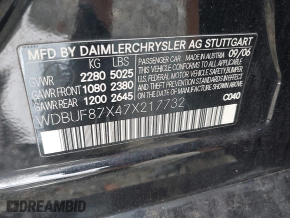 ✅ 2007 Mercedes-Benz E 350 • VIN: WDBUF87X47X217732 • Lot: 42941685. Listed on IAAI with 254,277 mi. Free auction sales archive from the USA and detailed vehicle history report at DreamBid. Image 9.