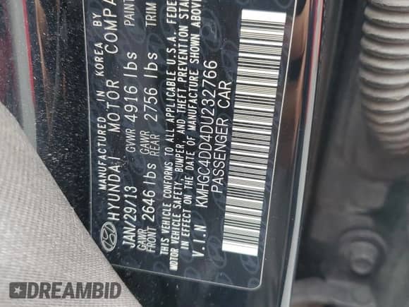 2013 Hyundai Genesis 3.8L with VIN KMHGC4DD4DU232766, listed as a Copart auction lot 82546665 with 156,839 mi miles and Salvage title. Bid and sale history available at DreamBid. Image 12.