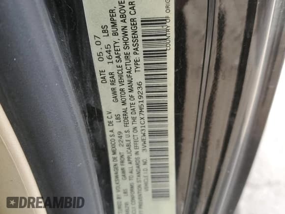 ✅ 2007 Volkswagen Beetle • VIN: 3VWEW31CX7M519236 • Лот: 85434464. Опубликован ранее на Copart с пробегом 154 806 миль. Бесплатный доступ к архиву аукционных продаж из США и подробный отчёт об истории автомобиля на DreamBid. Изображение 12.