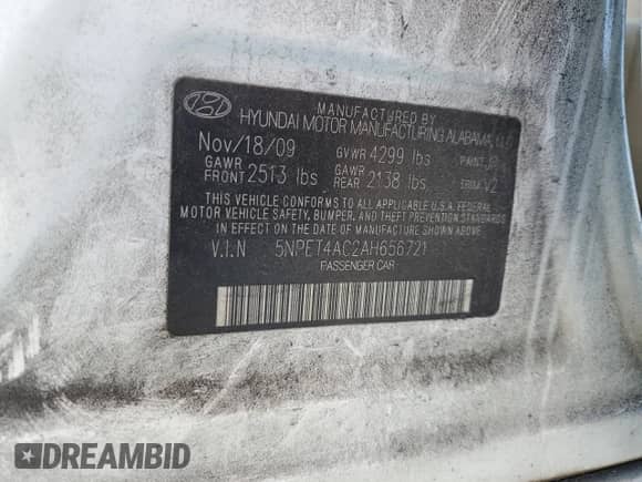 ✅ 2010 Hyundai Sonata GLS • VIN: 5NPET4AC2AH656721 • Lot: 80732015. Listed on Copart with 205,552 mi miles. Access the free auction sales archive from the USA and view a detailed vehicle history report at DreamBid. Image 12.