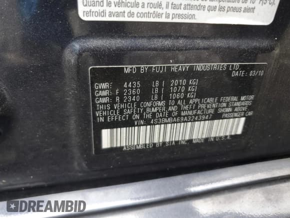 ✅ 2010 Subaru Legacy • VIN: 4S3BMBA69A3243947 • Lot: 67340925. Wystawiony na Copart z przebiegiem 106 510 mil. Bezpłatny archiwum sprzedaży aukcyjnych z USA i szczegółowy raport historii pojazdu na DreamBid. Zdjęcie 12.