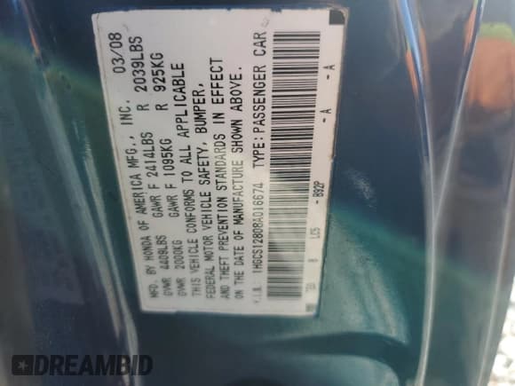 ✅ 2008 Honda Accord EX-L • VIN: 1HGCS12808A016674 • Лот: 82610425. Опубликован ранее на Copart с пробегом 223 678 миль. Бесплатный доступ к архиву аукционных продаж из США и подробный отчёт об истории автомобиля на DreamBid. Изображение 12.