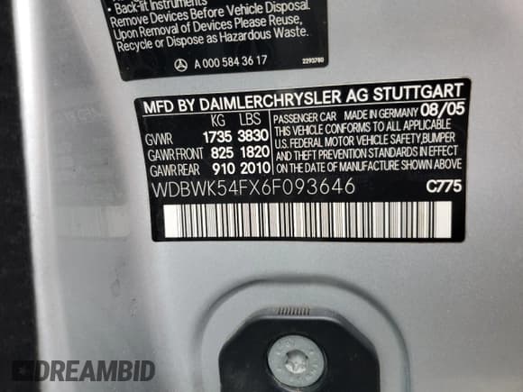 ✅ 2006 Mercedes-Benz SLK 280 • VIN: WDBWK54FX6F093646 • Лот: 78788024. Опубликован ранее на Copart с пробегом 102 144 миль. Бесплатный доступ к архиву аукционных продаж из США и подробный отчёт об истории автомобиля на DreamBid. Изображение 12.