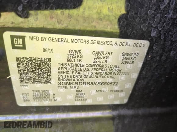 2019 Chevrolet Blazer z VIN 3GNKBDRS8KS680571, wystawiony jako Copart lot #74875614 z przebiegiem Nie podano mil oraz Nie do naprawy • Non repairable. Historia ofert i sprzedaży dostępna na DreamBid. Obrazek 14.