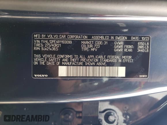 ✅ 2024 Volvo XC90 Plus Bright Theme • VIN: YV4L12PE4R1193099 • Lot: 68080085. Listed on Copart with 23,059 mi. Free auction sales archive from the USA and detailed vehicle history report at DreamBid. Image 13.