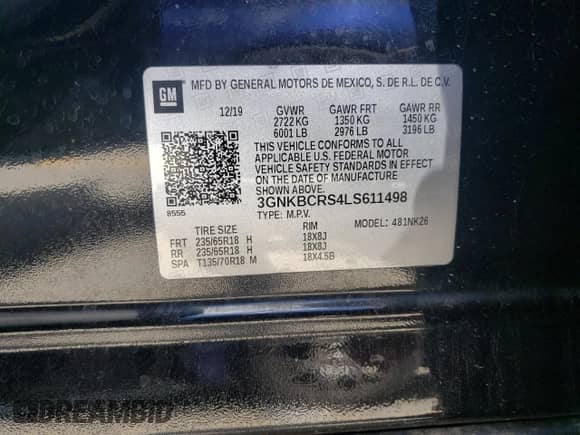 2020 Chevrolet Blazer LT with VIN 3GNKBCRS4LS611498, listed as a Copart auction lot 61933354 with 49,992 mi miles and Salvage title. Bid and sale history available at DreamBid. Image 13.