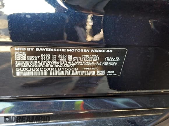 ✅ 2019 BMW X5 xDrive50i • VIN: 5UXJU2C5XKLB15509 • Lot: 95124455. Listed on Copart with 96,349 mi. Free auction sales archive from the USA and detailed vehicle history report at DreamBid. Image 13.