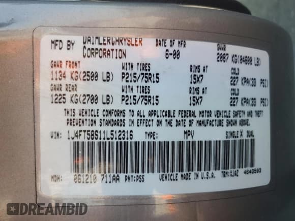 ✅ 2001 Jeep Cherokee Limited • VIN: 1J4FT58S11L512316 • Lot: 80402703. Listed on Copart with 201,265 mi. Free auction sales archive from the USA and detailed vehicle history report at DreamBid. Image 16.