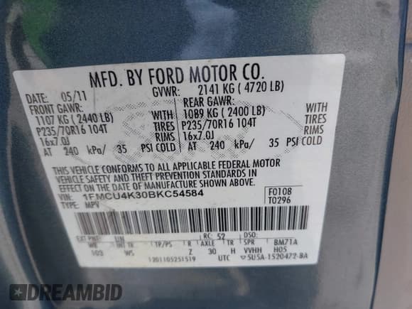 ✅ 2011 Ford Escape Hybrid • VIN: 1FMCU4K30BKC54584 • Лот: 42131257. Опубликован ранее на IAAI с пробегом 107 905 миль. Бесплатный доступ к архиву аукционных продаж из США и подробный отчёт об истории автомобиля на DreamBid. Изображение 9.