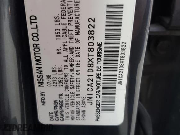 ✅ 1999 Nissan Maxima GXE • VIN: JN1CA21D8XT803822 • Lot: 64638365. Wystawiony na Copart z przebiegiem 203 700 mil. Bezpłatny archiwum sprzedaży aukcyjnych z USA i szczegółowy raport historii pojazdu na DreamBid. Zdjęcie 12.