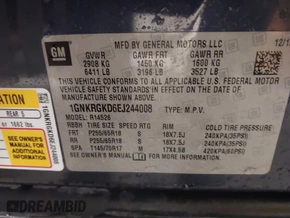 ✅ 2014 Chevrolet Traverse LT • VIN: 1GNKRGKD6EJ244008 • Lot: 43509737. Wystawiony na IAAI z przebiegiem 101 140 mil. Bezpłatny archiwum sprzedaży aukcyjnych z USA i szczegółowy raport historii pojazdu na DreamBid. Zdjęcie 9.