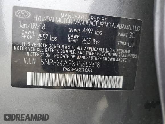 2018 Hyundai Sonata SE with VIN 5NPE24AFXJH682318, listed as a Copart auction lot 82054125 with 74,159 mi miles and Salvage title. Bid and sale history available at DreamBid. Image 12.