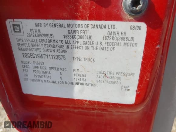 ✅ 2001 Chevrolet Silverado 1500 LS • VIN: 2GCEC19W711123875 • Lot: 42867576. Listed on IAAI with 188,736 mi. Free auction sales archive from the USA and detailed vehicle history report at DreamBid. Image 9.