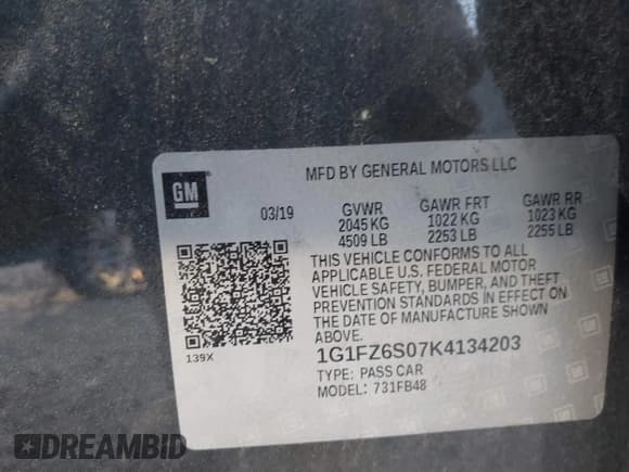 ✅ 2019 Chevrolet Bolt EV Premier • VIN: 1G1FZ6S07K4134203 • Lot: 43673295. Listed on IAAI with 56,834 mi. Free auction sales archive from the USA and detailed vehicle history report at DreamBid. Image 9.