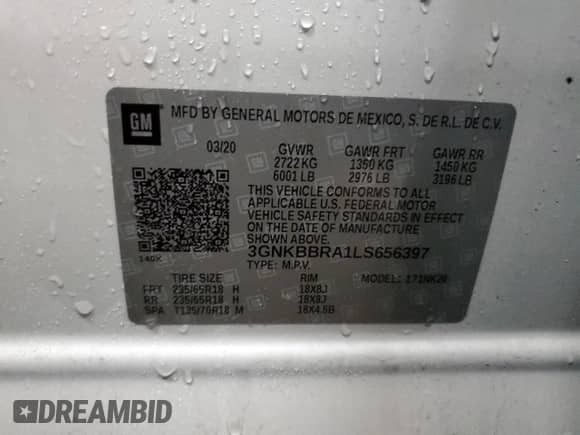 2020 Chevrolet Blazer LT with VIN 3GNKBBRA1LS656397, listed as a Copart auction lot 52199324 with 35,645 mi miles and . Bid and sale history available at DreamBid. Image 13.