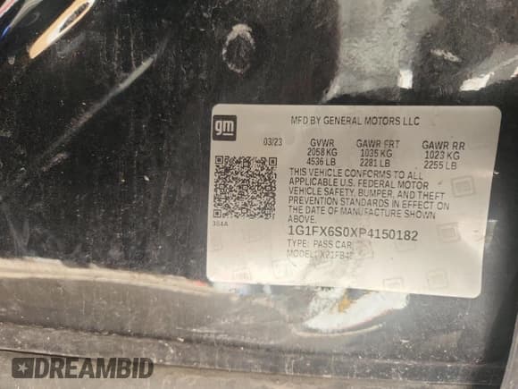 ✅ 2023 Chevrolet Bolt EV 2LT • VIN: 1G1FX6S0XP4150182 • Lot: 91121675. Listed on Copart with 57,953 mi. Free auction sales archive from the USA and detailed vehicle history report at DreamBid. Image 12.