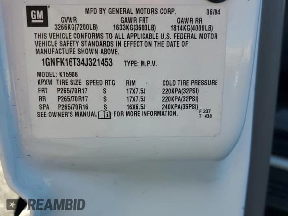 ✅ 2004 Chevrolet Suburban LS • VIN: 1GNFK16T34J321453 • Lot: 82778155. Listed on Copart with 160,479 mi. Free auction sales archive from the USA and detailed vehicle history report at DreamBid. Image 13.