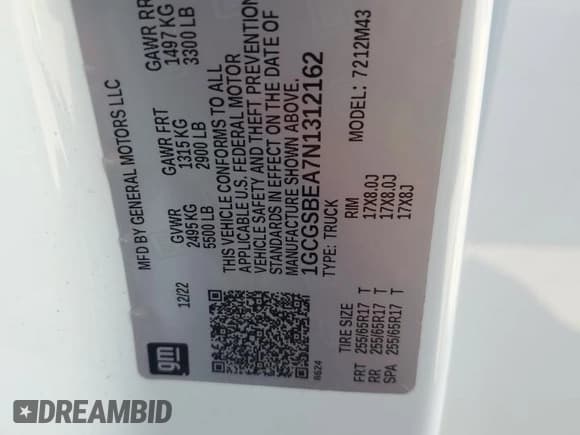 ✅ 2022 Chevrolet Colorado 2WD Work Truck • VIN: 1GCGSBEA7N1312162 • Лот: 90044875. Опубликован ранее на Copart с пробегом 38 170 миль. Бесплатный доступ к архиву аукционных продаж из США и подробный отчёт об истории автомобиля на DreamBid. Изображение 12.