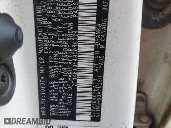 ✅ 2009 Toyota Matrix S • VIN: 2T1KE40E49C016024 • Lot: 84390815. Listed on Copart with 123,701 mi. Free auction sales archive from the USA and detailed vehicle history report at DreamBid. Image 12.