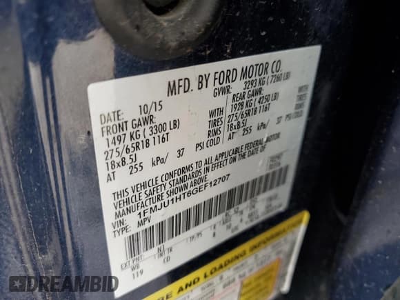 ✅ 2016 Ford Expedition XLT • VIN: 1FMJU1HT6GEF12707 • Lot: 54427835. Listed on Copart with 163,545 mi. Free auction sales archive from the USA and detailed vehicle history report at DreamBid. Image 13.