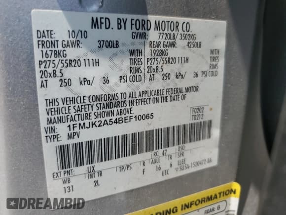 ✅ 2011 Ford Expedition Max Limited • VIN: 1FMJK2A54BEF10065 • Lot: 62543755. Listed on Copart with 132,046 mi. Free auction sales archive from the USA and detailed vehicle history report at DreamBid. Image 14.