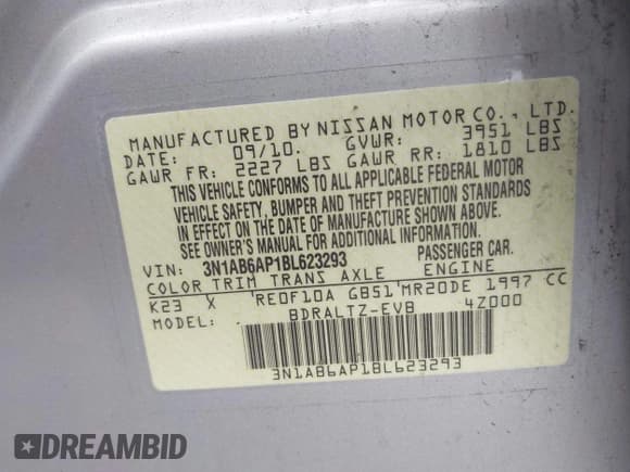 ✅ 2011 Nissan Sentra S • VIN: 3N1AB6AP1BL623293 • Лот: 42753644. Опубликован ранее на IAAI с пробегом 157 330 миль. Бесплатный доступ к архиву аукционных продаж из США и подробный отчёт об истории автомобиля на DreamBid. Изображение 9.