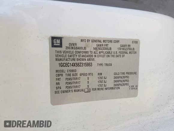 ✅ 2008 Chevrolet Silverado 1500 Work Truck • VIN: 1GCEC14X58Z315863 • Lot: 43064151. Wystawiony na IAAI z przebiegiem Nie podano. Bezpłatny archiwum sprzedaży aukcyjnych z USA i szczegółowy raport historii pojazdu na DreamBid. Zdjęcie 9.