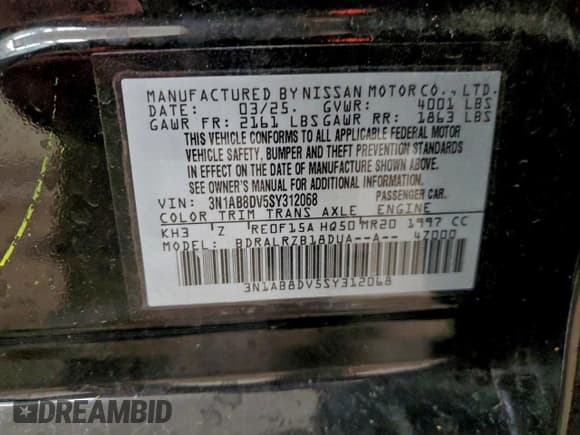 ✅ 2025 Nissan Sentra SR • VIN: 3N1AB8DV5SY312068 • Lot: 94907885. Listed on Copart with 20,859 mi. Free auction sales archive from the USA and detailed vehicle history report at DreamBid. Image 13.