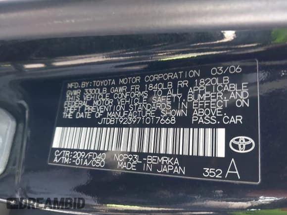 ✅ 2007 Toyota Yaris • VIN: JTDBT923971017668 • Lot: 41998383. Listed on IAAI with 157,182 mi. Free auction sales archive from the USA and detailed vehicle history report at DreamBid. Image 9.